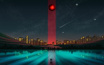 Digital Art, Ruby, City, City Lights Wallpaper