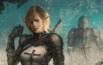 Fantasy Elf Girl, Blonde, Armor, Sword Wallpaper