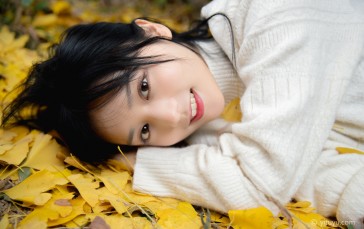 Women, Model, Asian, Fallen Leaves, Fall Wallpaper