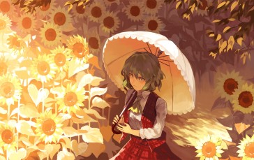 Kazami Yuuka, Sunflowers, Touhou, Umbrella, Anime Wallpaper