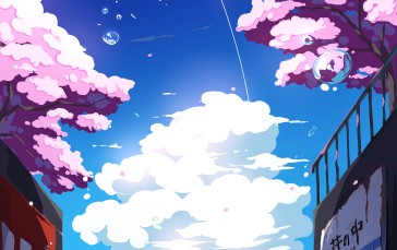 Cute Anime Girl, Ponytail, Clouds, School Uniform Wallpaper