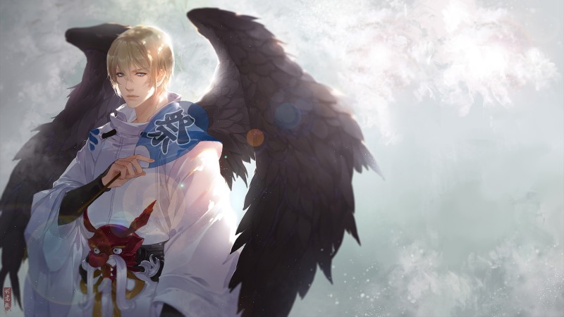 Anime Boy, Dark Wings, Angel, Onmyouji, Blonde, Anime Wallpaper