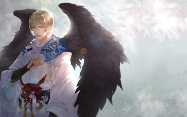 Anime Boy, Dark Wings, Angel, Onmyouji, Blonde, Anime Wallpaper