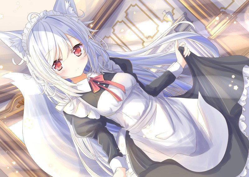 Cute Anime Girl, Maid Girl, Headdress, White Hair, Anime Wallpaper