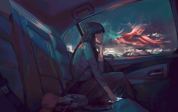 Anime Girl, Looking Away, In A Car, Mood Wallpaper