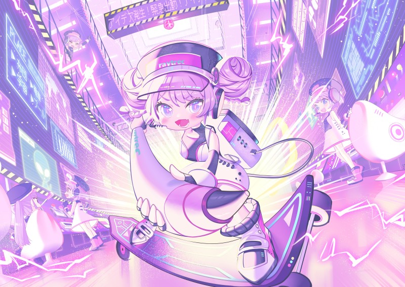 Chibi, Cute Anime Girl, Purple Hair, Skateboard Wallpaper