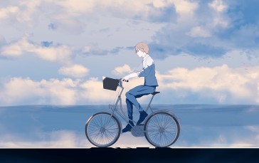 Anime Boy, Bicycle, Clouds, Relaxing Wallpaper