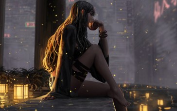 Digital Art, Barefoot, Sitting, Long Hair Wallpaper