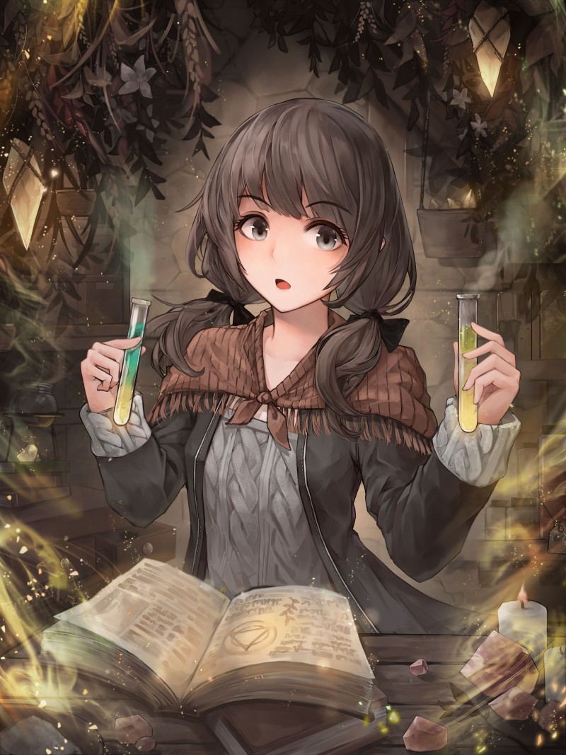 Anime Girl, Magic, Brown Hair, Spell Book Wallpaper