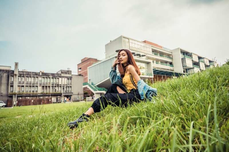 Asian Girl, Resting, Grass, Model, Brunette, Jean Jacket Wallpaper
