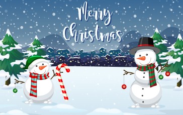 Christmas, Snowman, Snow, Trees Wallpaper