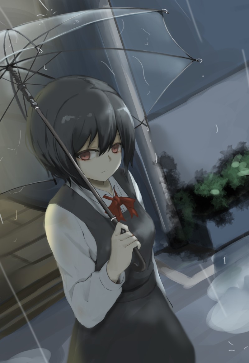 Gloomy Anime Girl, Raining, Short Hair, Anime Wallpaper