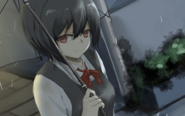Gloomy Anime Girl, Raining, Short Hair, Anime Wallpaper