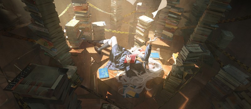Anime, Anime Girls, Books, Lying on Back Wallpaper