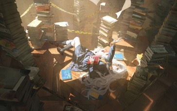 Anime, Anime Girls, Books, Lying on Back Wallpaper