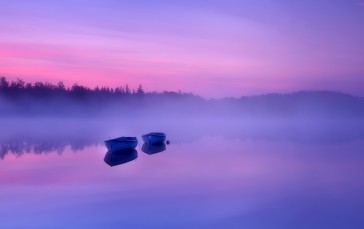 Fog, Boat, Water, Morning, Nature Wallpaper