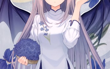 Pretty Anime Girl, Hat, Traditional White Dress, Purple Hair, Anime Wallpaper