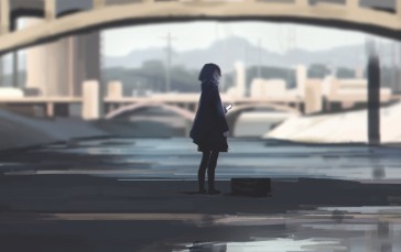 Anime Landscape, Girl, Cityscape, Semi Realistic, Bridge Wallpaper
