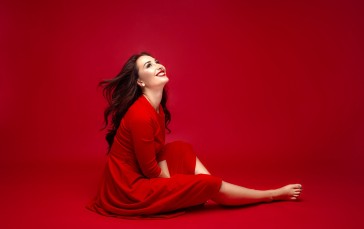 Beautiful Red Dress, Smiling, Looking Up, Women Wallpaper