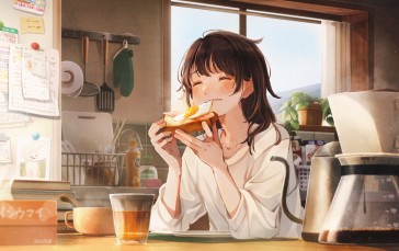 Anime Girls, Toast, Eggs, Food Wallpaper