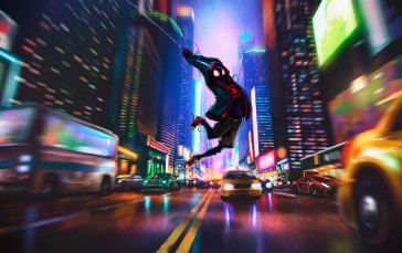 Into the Spiderverse, Spider-Man, Miles Morales, City Wallpaper