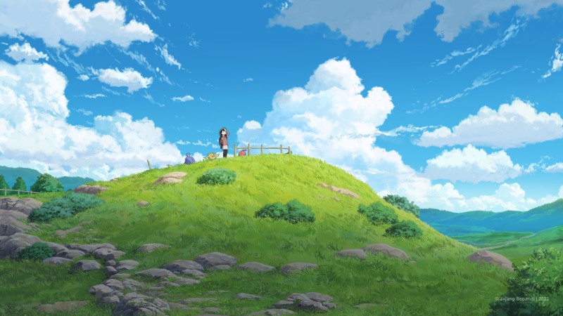 Artwork, Clouds, Rocks, Anime, Sky Wallpaper