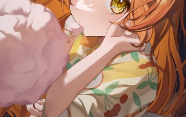 Anime, Anime Girls, Redhead, Yellow Eyes, Cotton Candy, Eating Wallpaper
