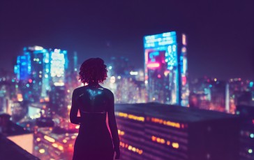 AI Art, Cyberpunk, City, Night, Women Wallpaper