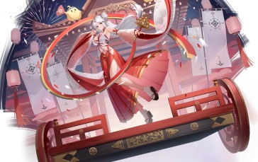 Anime, Anime Girls, Azur Lane, Fireworks, Horns, White Hair Wallpaper