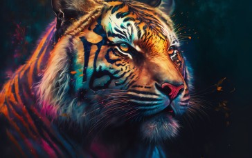 AI Art, Colorful, Tiger, Painting, Portrait Wallpaper