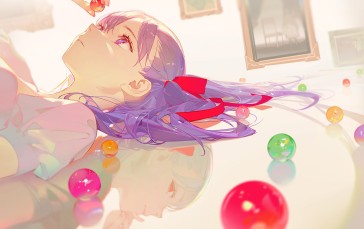 ASK (artist), Artwork, Anime Girls, Candy, Purple Hair, Purple Eyes Wallpaper