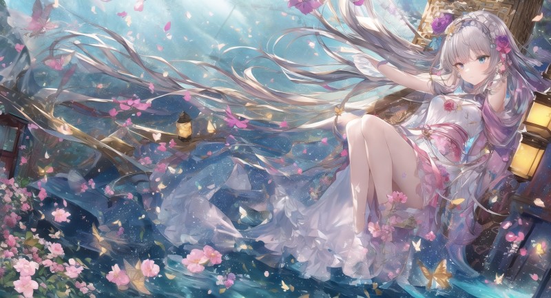 Anime, Anime Girls, Water, Underwater, Long Hair, Chinese Dress Wallpaper