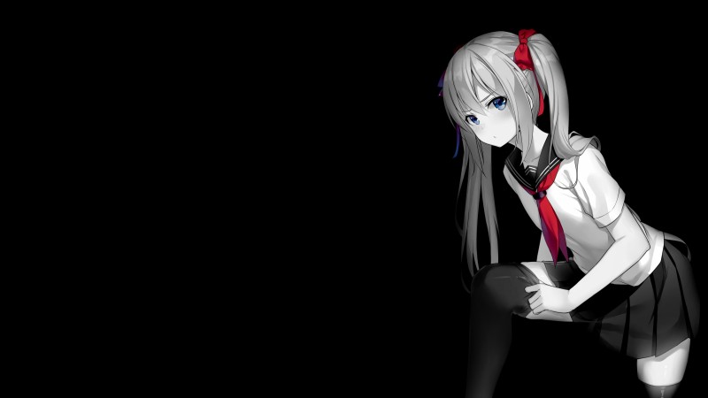 Black Background, Dark Background, Selective Coloring, Simple Background, Anime Girls Wallpaper