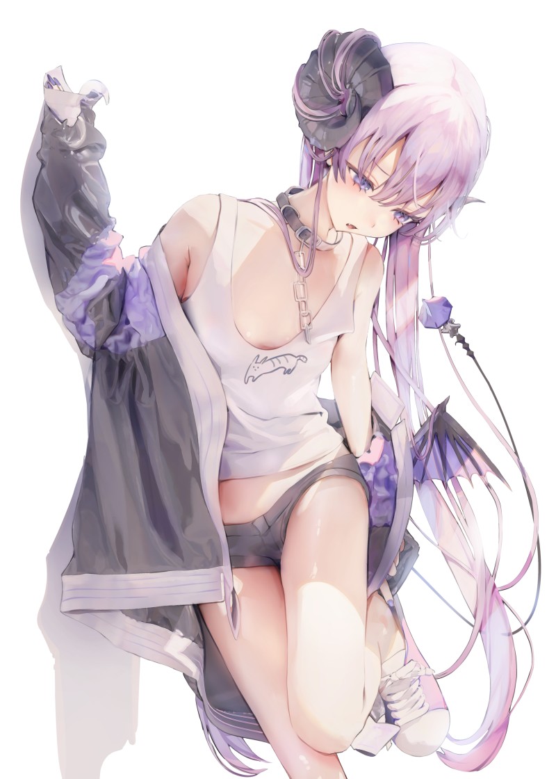 Purple Hair, Anime Girls, Horns, Purple Eyes, Collar Wallpaper