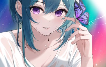 Anime Girls, Anime, Digital Art, Artwork, Blue Hair, Purple Eyes Wallpaper