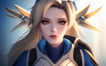 Mercy (Overwatch), Simple Background, Blonde, Wings, Overwatch Wallpaper