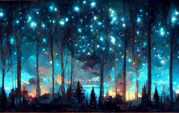 Artwork, Digital Art, Stars, Trees, Nature Wallpaper
