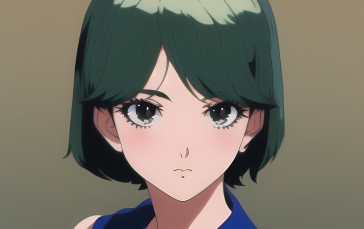 Novel Ai, Anime Girls, Green Hair, Simple Background Wallpaper