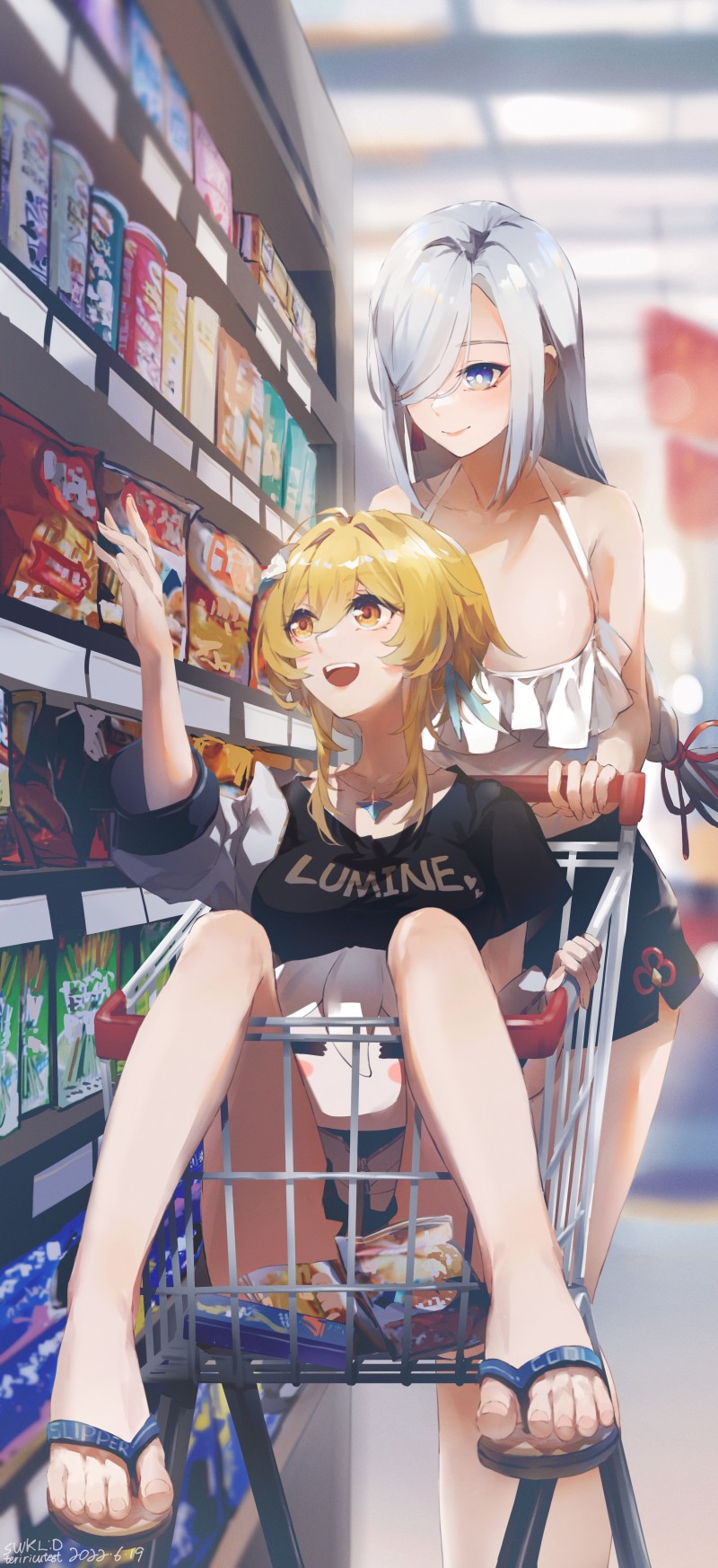 Anime Girls, Shopping, Lumine (Genshin Impact), Shenhe (Genshin Impact) Wallpaper