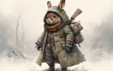 Rabbits, Snow, Painting, Animals Wallpaper