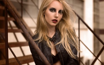 Blonde, Jacket, Leather, Model Wallpaper