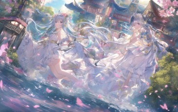 Anime Girls, Anime, Water, Underwater, Long Hair, Fantasy Architecture Wallpaper