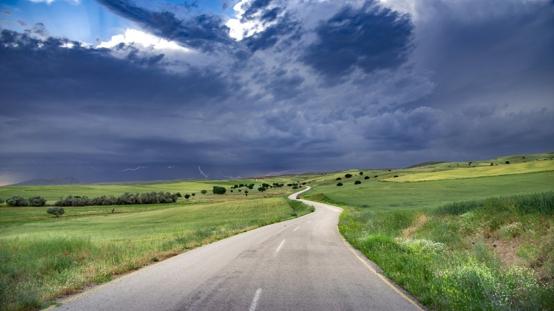 Road, Nature, Sky, Clouds, Lightning Wallpaper