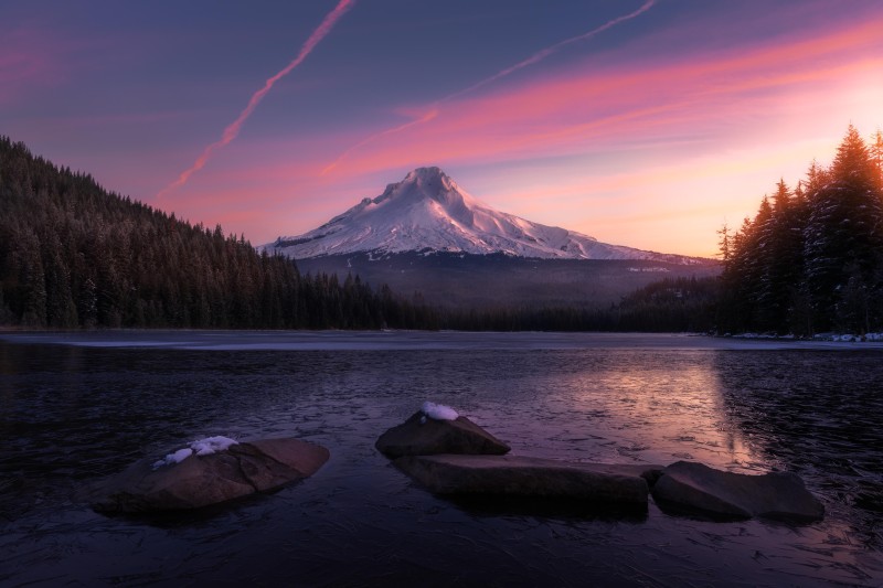 Oregon, Winter, Sunrise, Lake Wallpaper