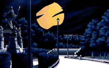 PC-98, Game CG, Pixel Art, Full Moon, Statue, Night Wallpaper