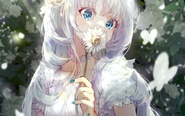 Anime, Anime Girls, White Hair, Blue Eyes Wallpaper
