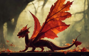 Fall, Forest, Dragon, Creature Wallpaper
