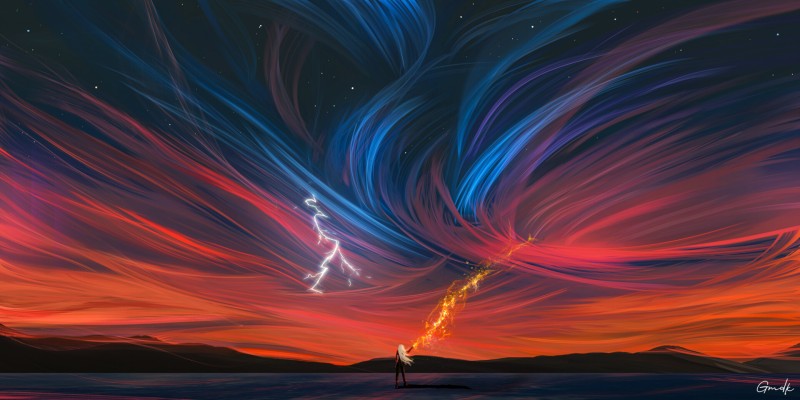 Artwork, Digital Art, Clouds, Lightning Wallpaper