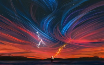 Artwork, Digital Art, Clouds, Lightning Wallpaper