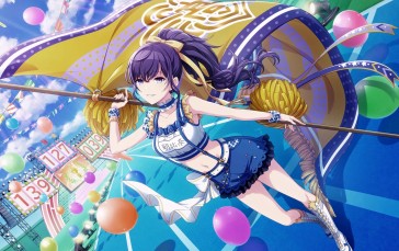 Anime, Anime Girls, Balloon, Purple Eyes, Ponytail, Cheerleaders Wallpaper